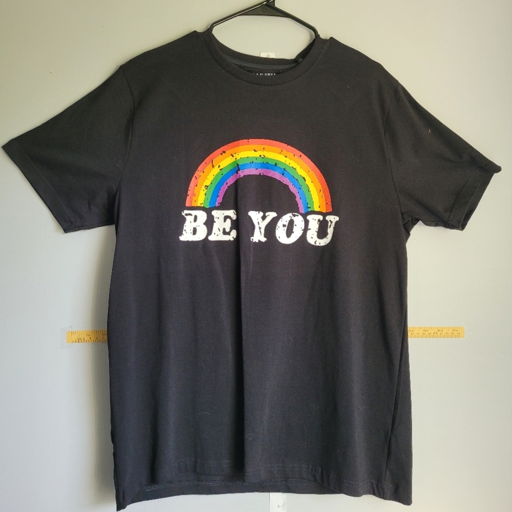 Denim & Flower Blue Short Sleeve Tee with Rainbow Graphic
